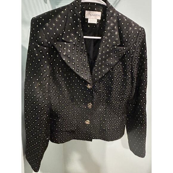 Gantos Black & Gold Blazer Size 12 Vintage Polka Dot Cropped Jacket. Made In USA - Picture 1 of 12
